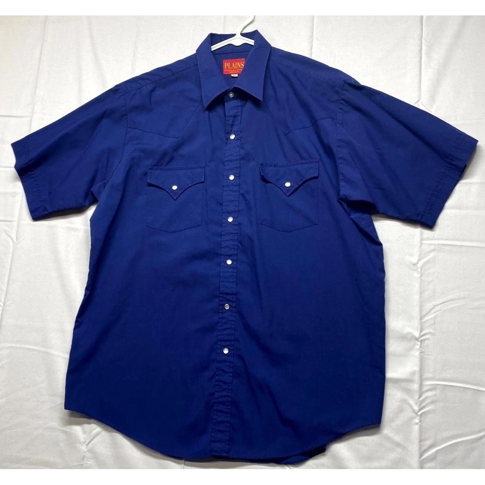 Plains Western Wear Shirt Men Large Royal Blue Button Front Flap Pockets Outdoor